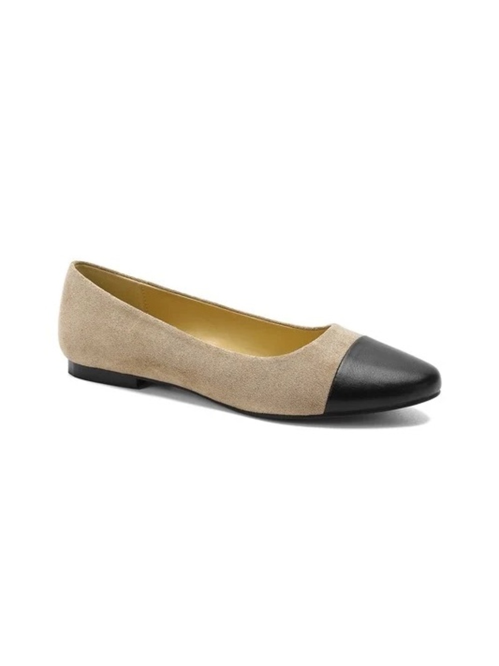 Women's Two-Tone Cap Toe Ballet Flat - Beige and Black